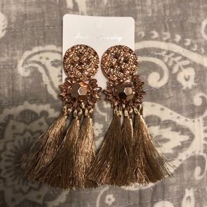 Rose gold tassel statement earrings